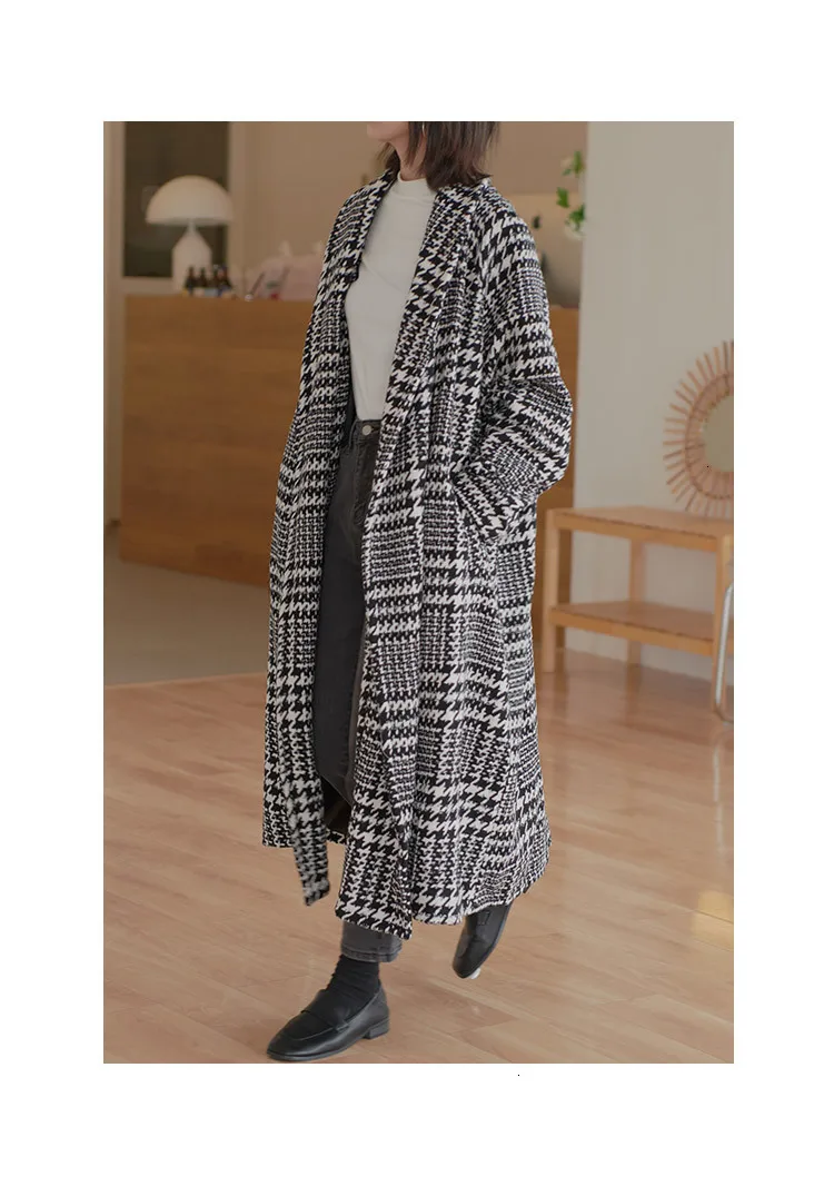 TVVOVVINLoose Fit Black Plaid split, шерстяное пальто большого размера, парки, новинка, длинный рукав, женская мода, Осень-зима 1587