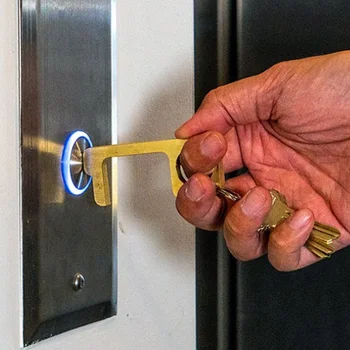 

1/5pcs Portable Press Elevator Tool Hygiene Hand Antimicrobial Brass EDC Door Opener Door Handle Key Metal Portable Door Opener
