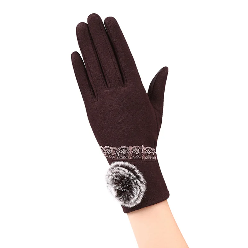 022-Ball Brown Sparsil, женские зимние теплые перчатки для сенсорного экрана, кашемировые, на запястье, на все пальцы, варежки, для девушек, модные, кружевные, элегантные, женские перчатки - Цвет: 022-Ball Brown