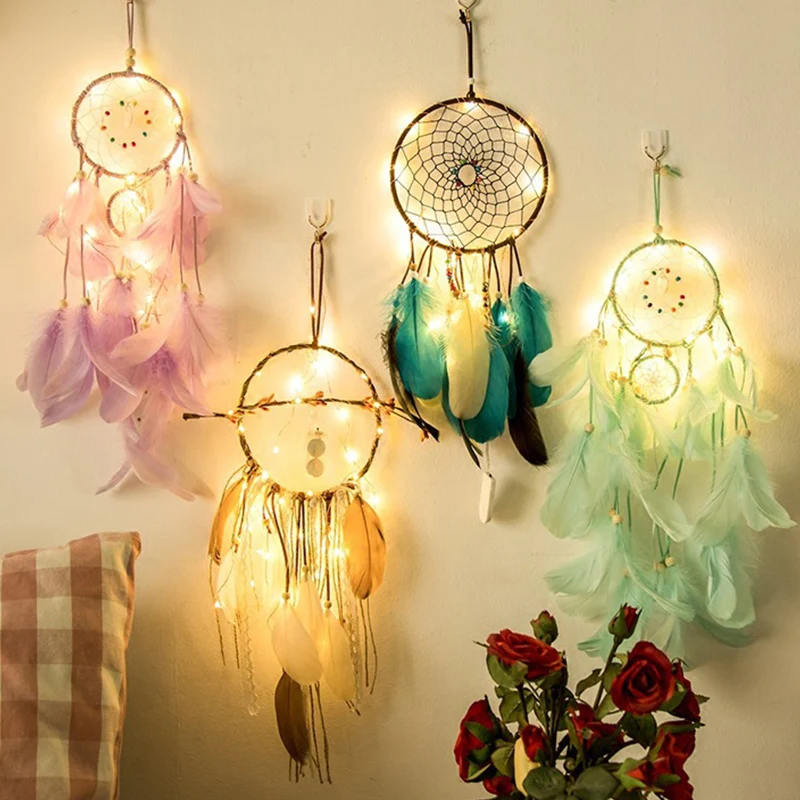 

Feathers Night Light Wall Hanging Room Home Decor Floating Feathers Catch Monternet Feather With LED Home Furnishing Ornament