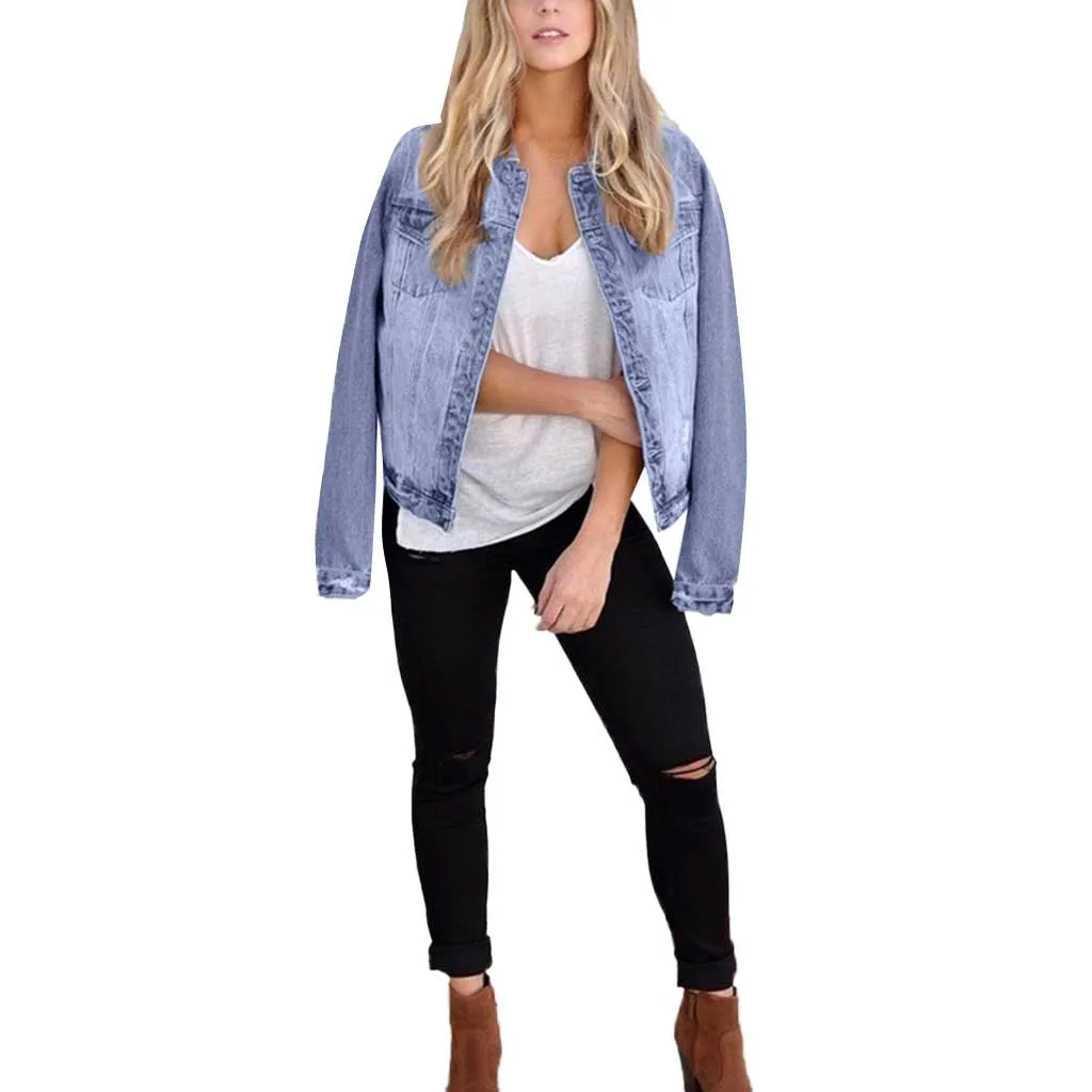 2019 Women Autumn Winter Denim Jacket Vintage Long Sleeve Jeans Coat popular sell good kurtka damska | Женская одежда