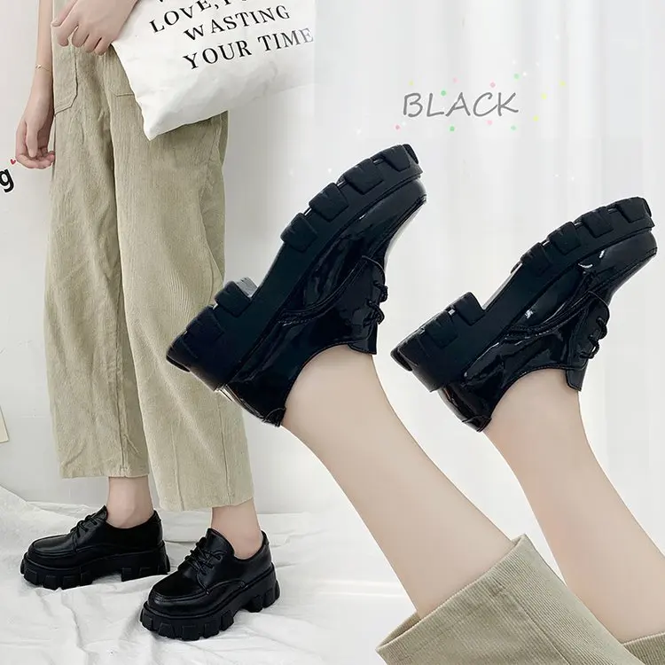 

England Small Leather Shoes Women's Autumn 2019 New Style Thick Bottomed Soft Leather Korean-style Versatile Network Red Black H