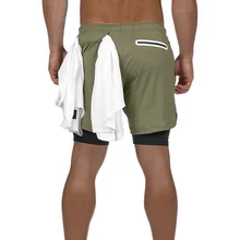 Спортивные мужские шорты 2 в 1, шорты для бега, шорты для отдыха со встроенными карманами, шорты для фитнеса на молнии