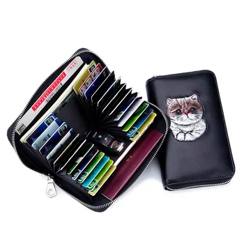 

Ms. RFID cartoon purse cow leather medium-long style painted cat 2020 new girl lovely multi-card organ wallet