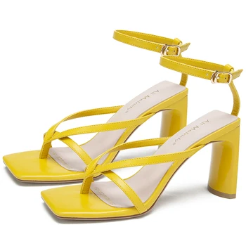 

Luxury Shoes Women Designers 2020 Summer 8.5CM High Heels Yellow Black Sandals 21803AYL4666