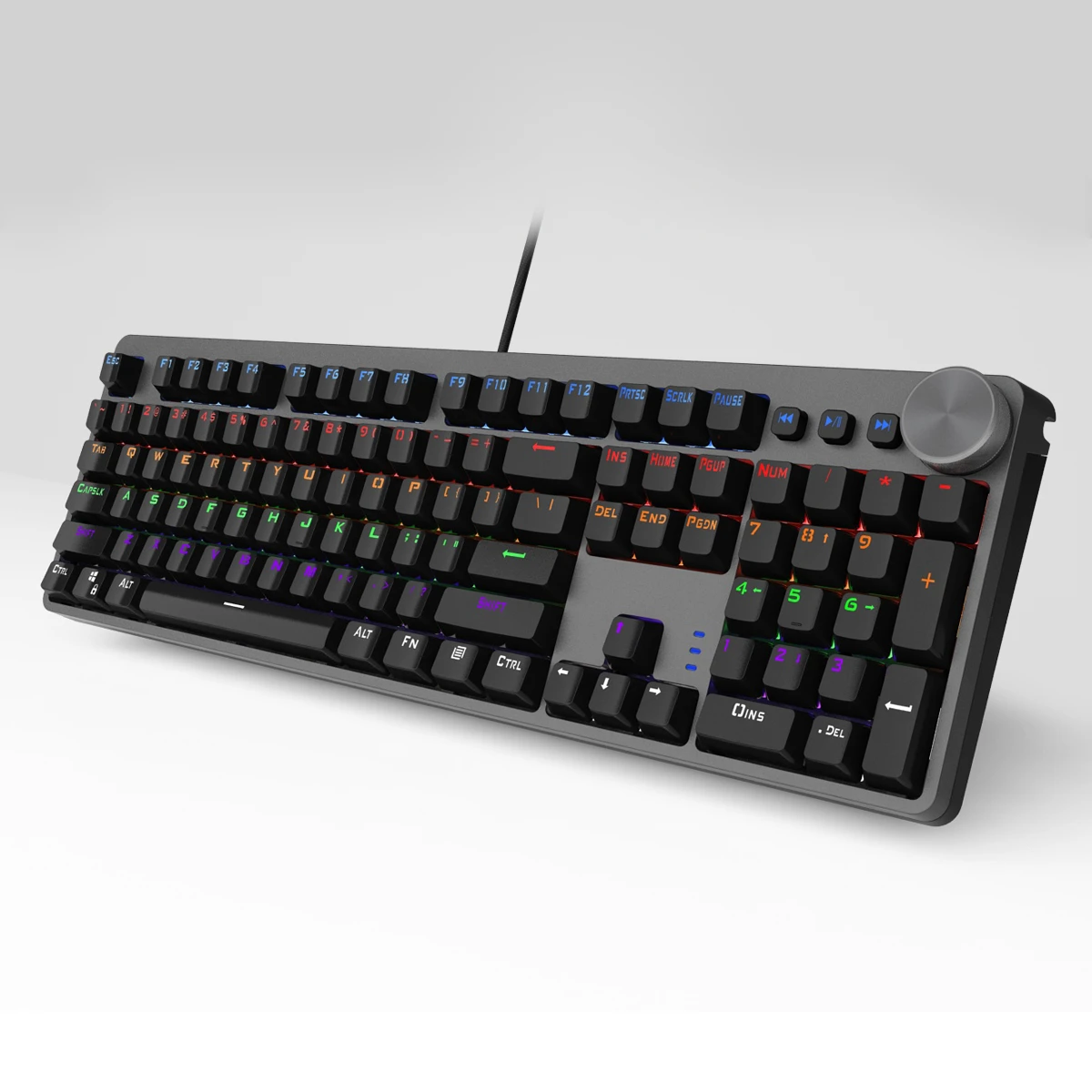 Wired Gaming Mechanical Keyboard with 104 Keys, Mixed Backlight, Black and Gray With Multi-Function Knobs French/US Layout/ES-RS gaming pc keyboard