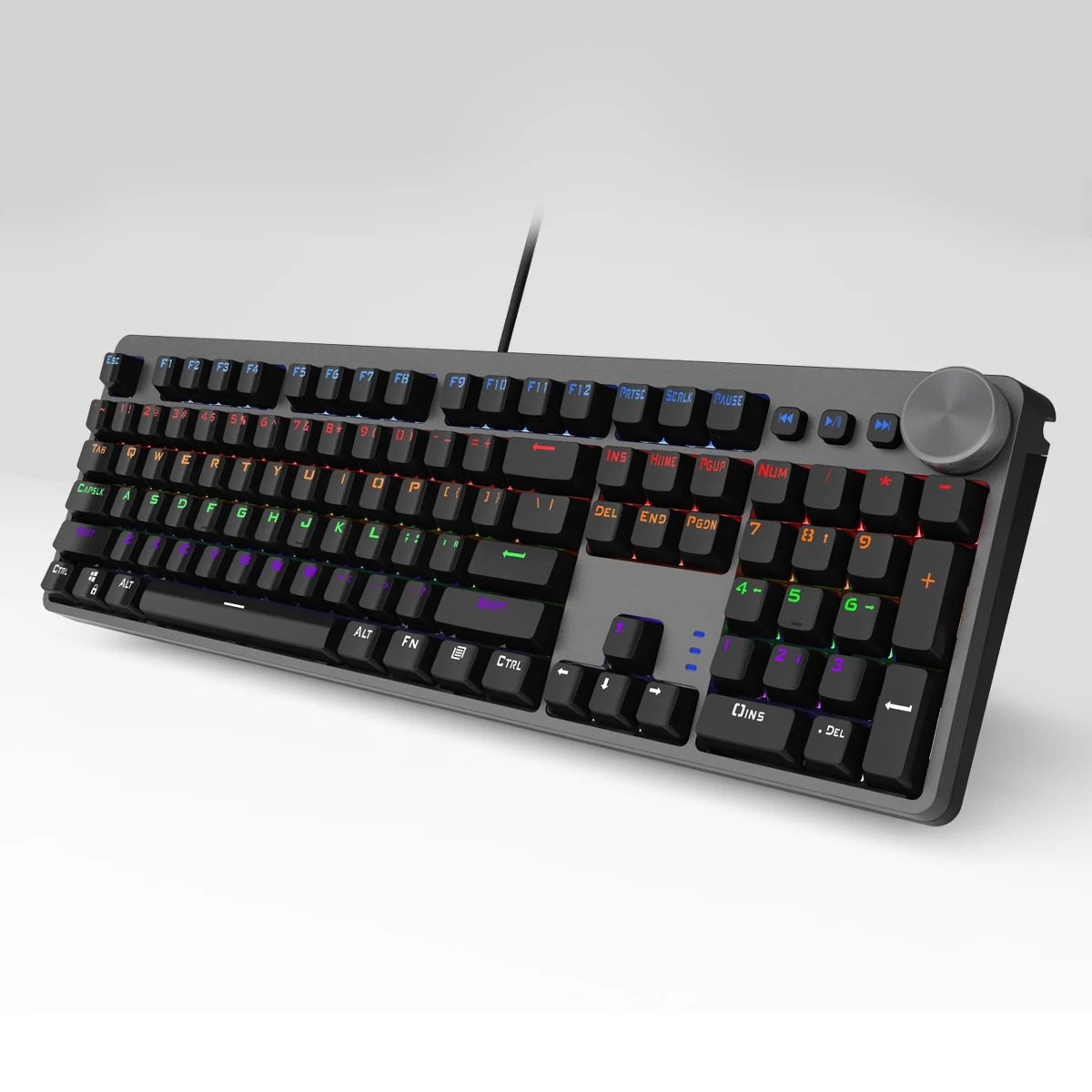 Teclado Mecânico de Jogos com Fio com 104 Teclas Luz de Fundo Mista Preto e Cinza com Botões Multi-função Francês Eua Layout Es-rs