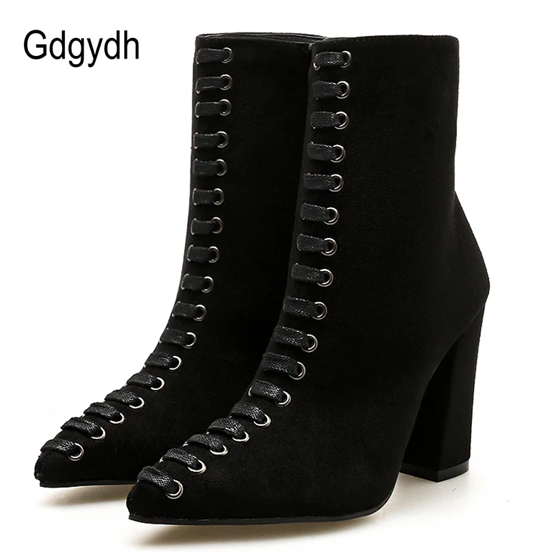 Gdgydh/женские ботильоны на молнии г. Модные женские короткие ботинки на шнуровке женская обувь из флока черного и бежевого цвета осенние новинки, Лидер продаж
