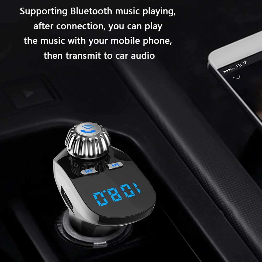 Fm-передатчик, автомобильный комплект, Bluetooth 5,0, двойное USB зарядное устройство, беспроводной аудио приемник, для путешествий, TFCard, музыкальный плеер для автомобиля, радио