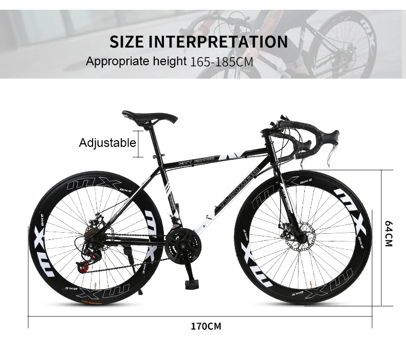 24 Speed Road Bike 26 Inch Fixed Gear Bicycle Double Disc Brake for Adult Racing