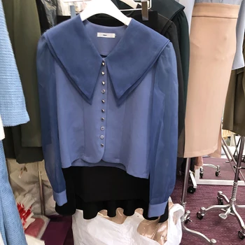 

2020 Spring New Double-Layer Single Breasted Doll Collar Shirt Women's Casual Slim Blouse Woman Blusas Mujer De Moda Blusas