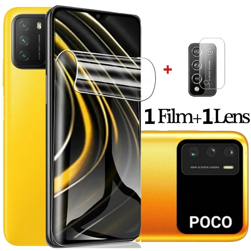 Гидрогелевая пленка 2 в 1 для Xiaomi Poco M3 M2010J19CG Премиум Защита объектива камеры не