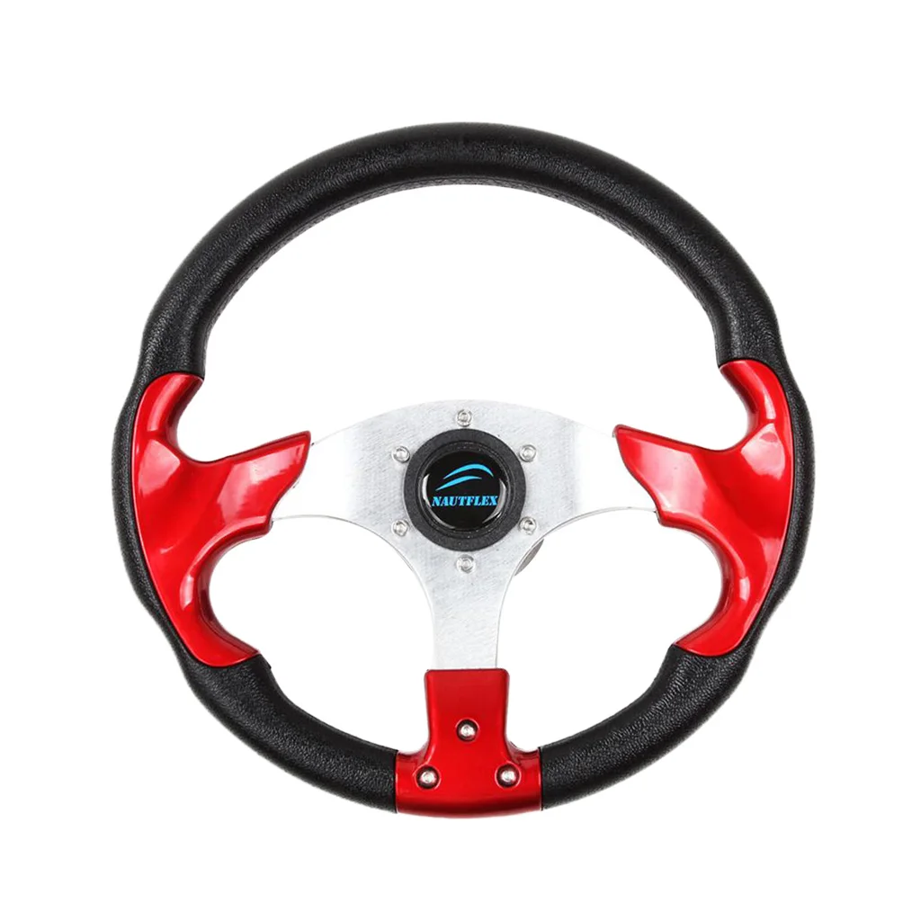 Boat Steering Wheel w/ Polished Chromed Spoke & Center Inserts Keyed Hub