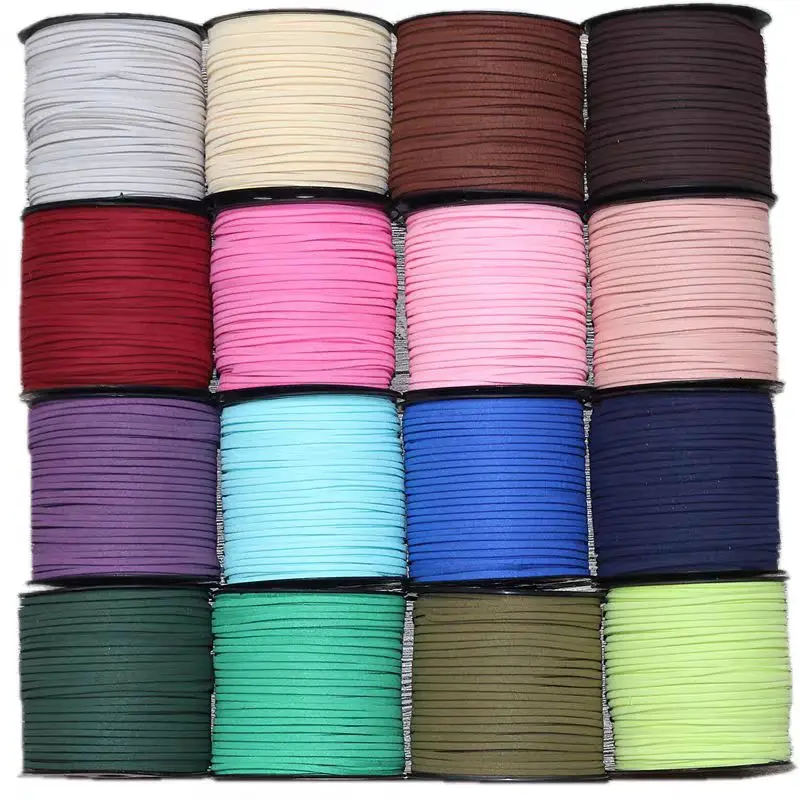 

Red Yellow Blue colorful 100 Meters 3mm Flat Faux Suede Velvet Leather Cord String Rope String Lace Jewelry Finding for DIY