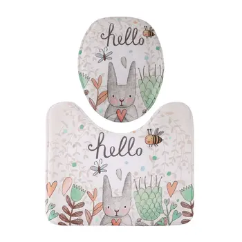 

2 In 1 Cute Cartoon Rabbit Animal Pattern Bathroom Set Carpet Absorbent Non-Slip Pedestal Mat Rug Lid Toilet Cover Mat