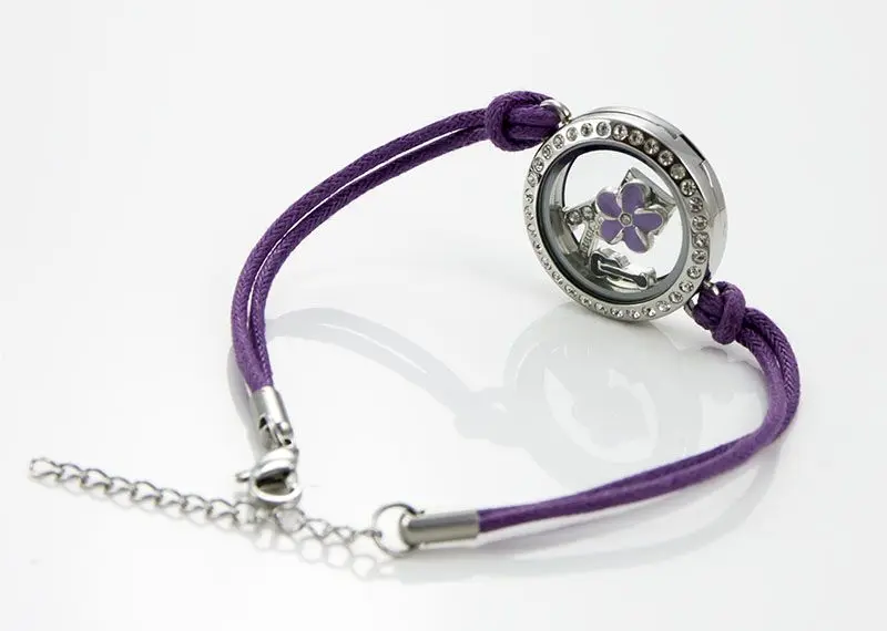 purple color Кожаный браслет, стеклянный, нержавеющая сталь, плавающий браслет, ручная работа, многослойный, откидной, водонепроницаемый, магнитный браслет для женщин - Окраска металла: purple color