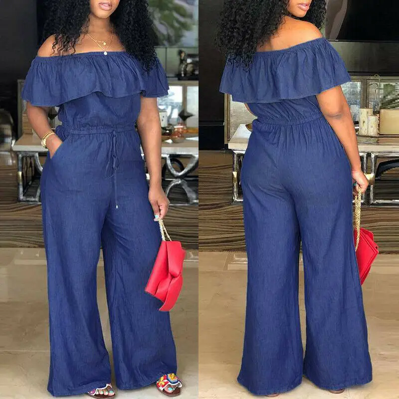 

New Style Women‘s Clubwear Jumpsuits Summer Jumpsuit Romper Trousers Slashes Neck Solid Ruffles String Bandage Fashion Hot 2019