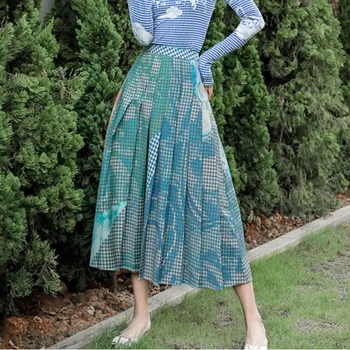 

TVVOVVIN Literary Printing Pleated Skirt Women Fashion Abstract Pattern A Line Skirts Elegant Autumn Winter Clothes Women B865