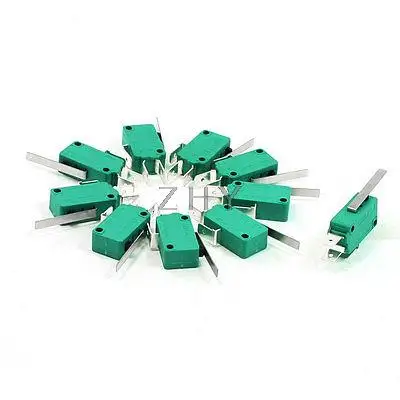 

10 Pcs AC 250V 16A SPDT 3Pin Short Straight Hinge Lever Mini Micro Switch Green