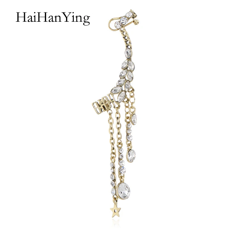 

Fashion Women's Net Red Retro Crystal Hanging Earrings A Hanging Chain Ear Clip Girl Party Birthday Wedding Alloy Jewelry 925