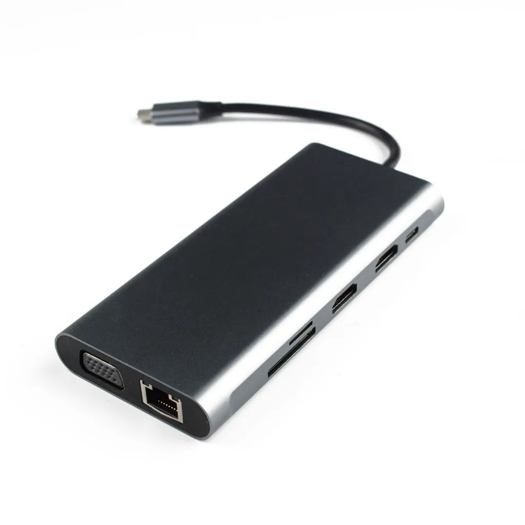11 в 1 usb-хаб type C-двойной HDMI+ RJ45+ VGA type C-2 HDMI PD SD TF кардридер аудио VGA USB 3,0 usb-хаб
