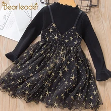 Bear Leader/платье принцессы для девочек; Новинка; сезон зима-весна; вечерние платья для девочек с длинными рукавами; Милая трикотажная детская одежда с пентаграммой; Vestidos