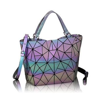 

Luminous Women Bag Shoulder Bag Bucket Handbags Geometry Totes Ladies Hand Bags PU Hologram Sequins Folding Crossbody Bag
