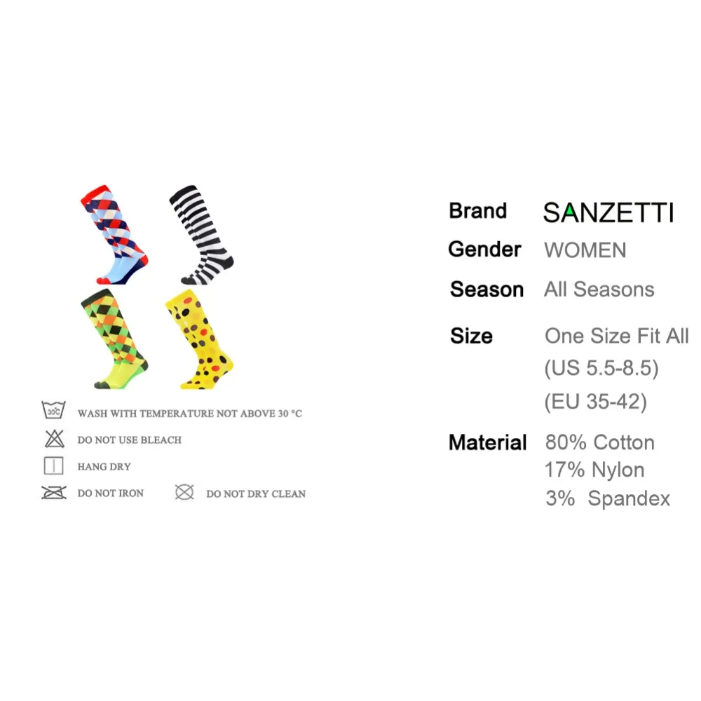 SANZETTI 4 пар/лот женские хлопковые Компрессионные носки пэчворк плед ниже колена Анти-усталость длинные разноцветные веселые носки