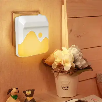 

Plug-in Light Sensor Dimmable LED Night Light Bedside Wall Lamp Home Indoor Decor AC100-240V Bedroom Baby Gift Novelty Square