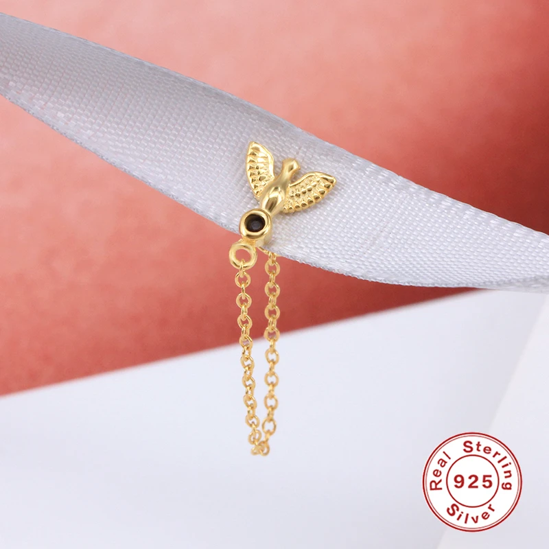 

Single 925 Sterling Silver Drop Earrings pigeon Earrings for Women chain tassel Ear line studs Dangle Hanging gift Jewelry