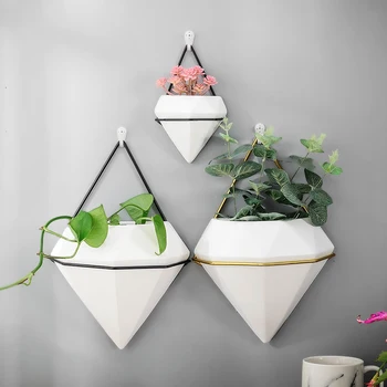 

Spot Wall Hanging Flower Pots Balcony Ceramic Planter with Metal Stand Box Holder for Home Decor Best Price