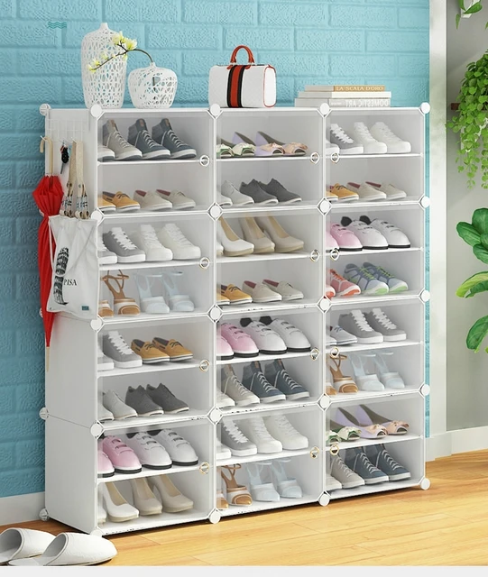 Zapatero portátil de plástico con puertas, para organizar 48 pares de  zapatos, color blanco