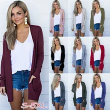 Женский вязаный свитер, Женский однотонный кардиган с v-образным вырезом, пальто с длинными рукавами и карманами, верхняя одежда, женская одежда, новинка, зима