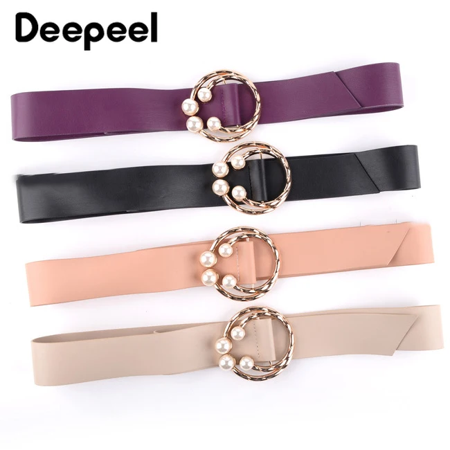 

Deepeel 1pc 4*130cm Women Synthetic Leather Fashion Corset Belt Peal Buckle Female Decorative Super Long Clothing Cummerbunds