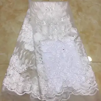 

7 colors (5yards/pc) fancy embroidered tulle lace white color African French net lace fabric with sequins for wedding FZZ745