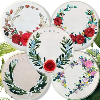 

3D Wreath Needlework Embroidery Starter Cloth Thread Kit Adults And Child Beginner Embroidery kit DIY Letter Cross-stitch Crafts