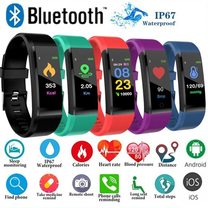 Fitness Watch Screen Smart Blood Pressure Heart Rate Pedometer Monitor Wireless Sports Fitness Watch Outdoor Fitness Equipments