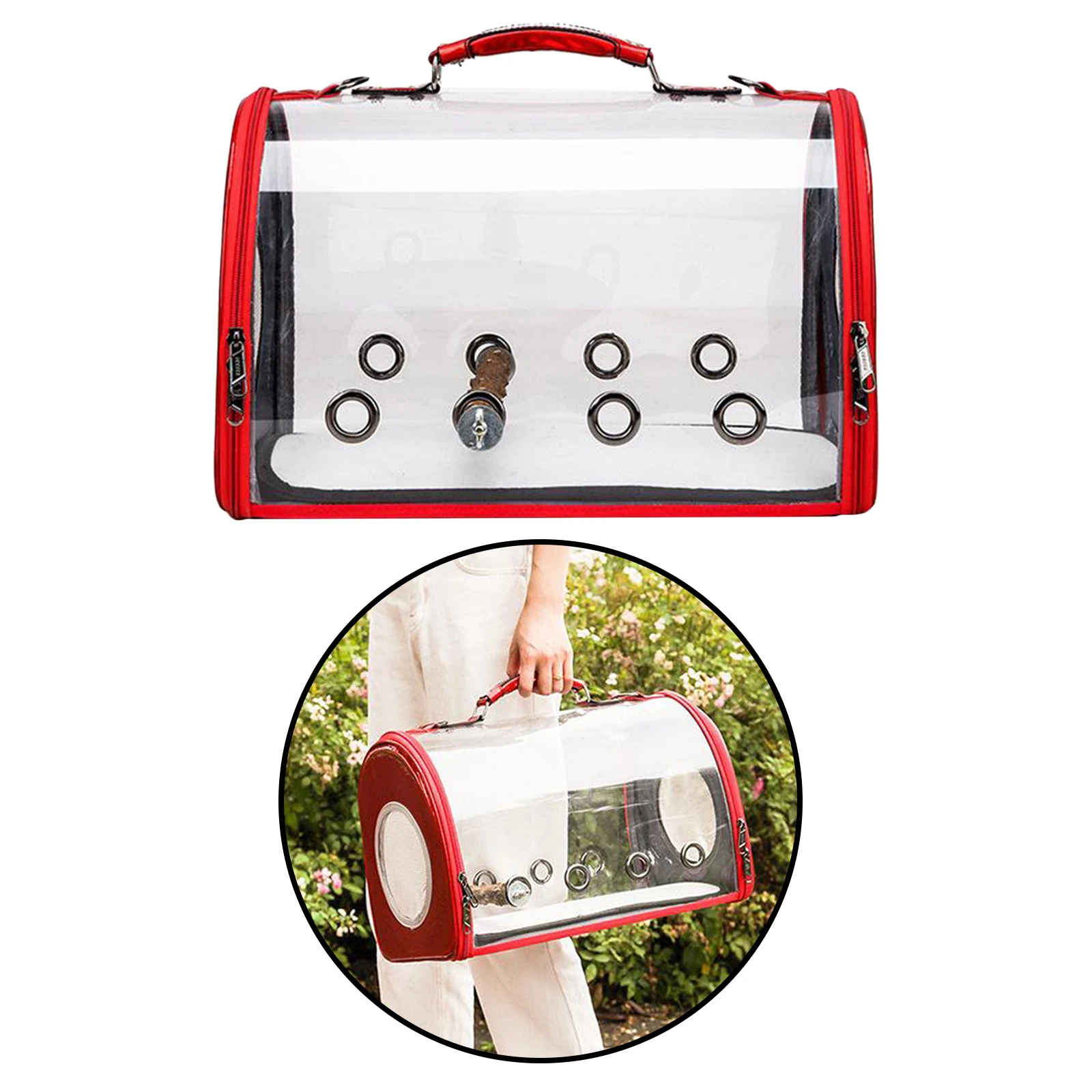 Bird Clear Travel Cage Breathable Parrots Cat Transparent Carrying Case Handbag Zipper Handbag with Insert Rod for Small Animals