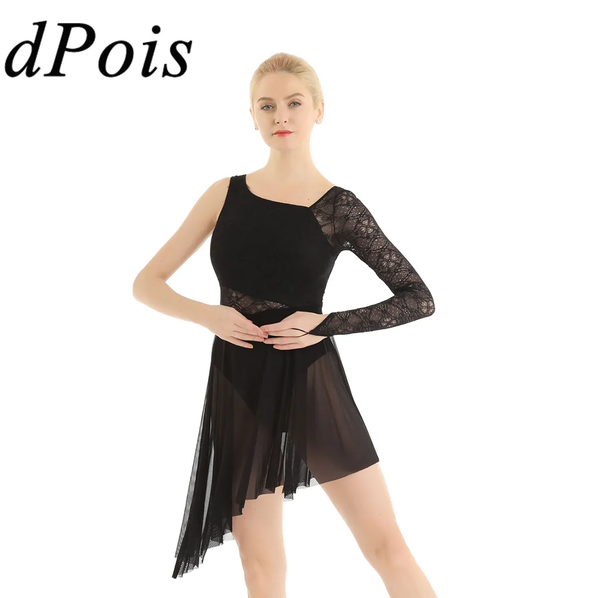 DPOIS гимнастическое трико для женщин и девочек, женское балетное лирическое танцевальное платье, кружевной лиф, асимметричная юбка, балерина, современный костюм