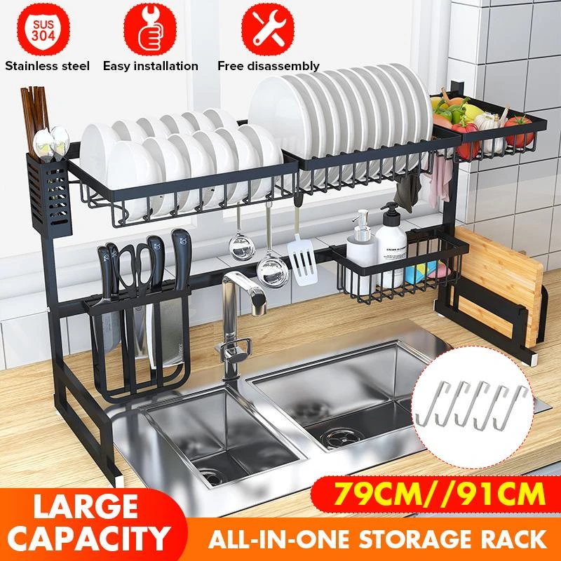 79 91cm Stainless Steel Kitchen Shelf Organizer Dishes Drying Rack Over The Sink Dish Drying Rack Holder Countertop Utensils Hol Aliexpress