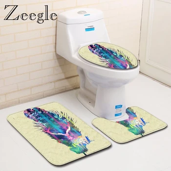 

Zeegle 3Pcs Bathroom Mat Set Anti Slip Toilet Rug Creative Animal Flannel Bath Mat Lid Toilet Cover Home Decoration Floor Mat