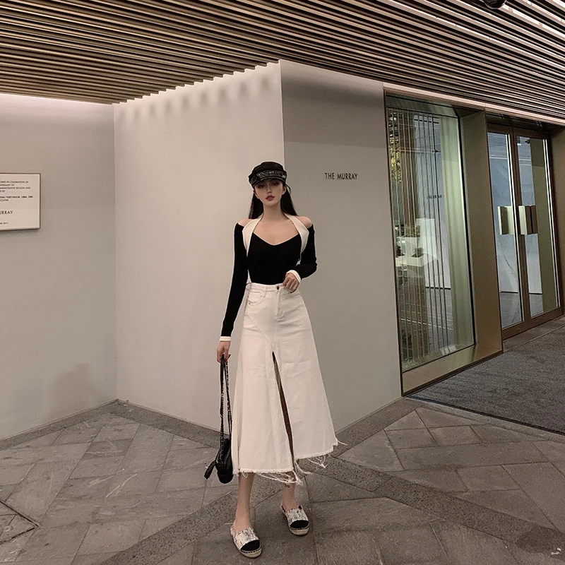 WHITNEY WANG футболка Весенняя мода уличная цветная контрастная трикотажная футболка с бретельками женские Топы Футболка женские футболки