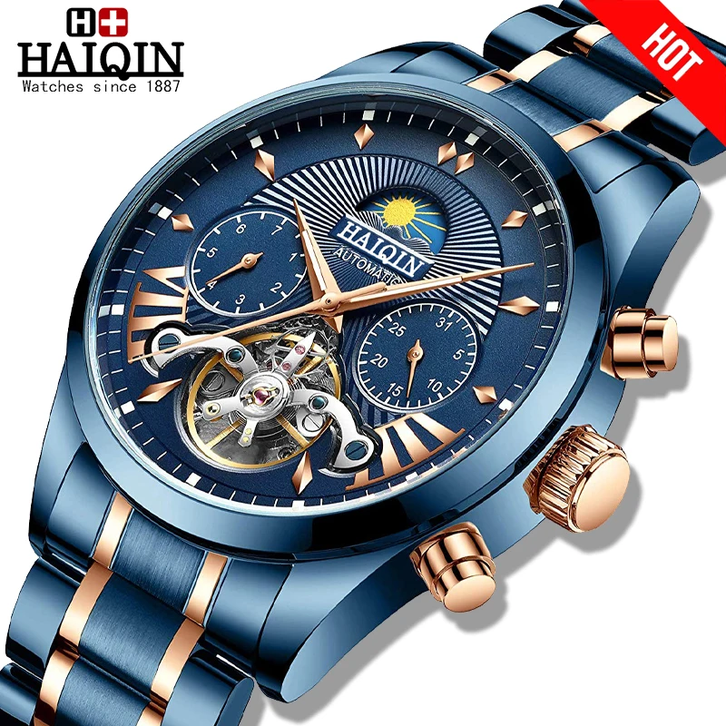 Haiqin Automatic Men Watches Top Brand Luxury Men Watch Blue Mechanical Wristwatch Men Water-5