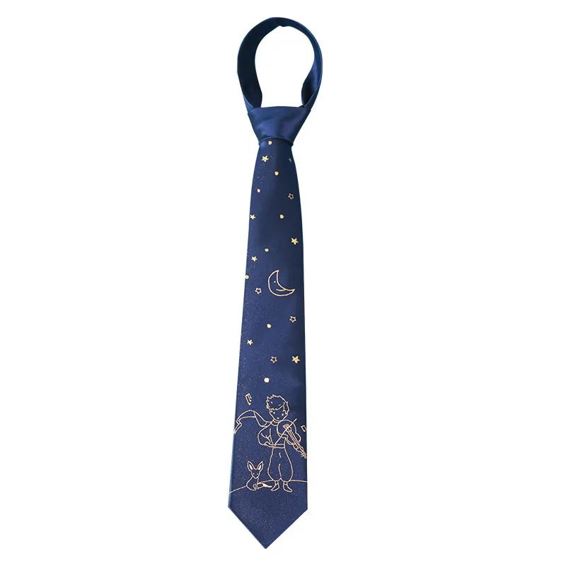 free-shipping-new-men's-original-embroidery-blue-student-college-style-necktie-women-zipper-lliterary-personality-little-prince