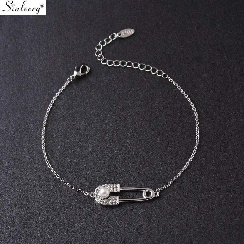 SINLEERY нежный булавка Регулируемый Женский браслет черный пистолет серебряный цвет цепь Крошечный Цирконий красивый браслет ювелирные изделия SL206 SSD