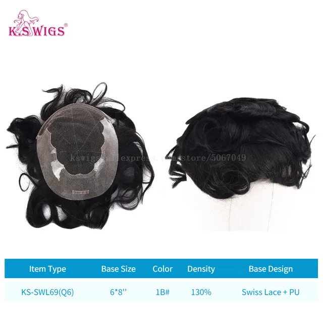 Clearance Multiple Base Men's Wig Indian Human Hair Toupee Density Durable Capillary Prosthesis Hair Replacement Systems KS-SWL69-6X8