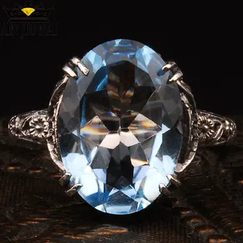

Solid AAAA Zircon Sky Blue/Flawless Genuine Blue Topaz Trendy Blue Stone Silver Ring Wedding Women Trendy Fine Jewelry Ring
