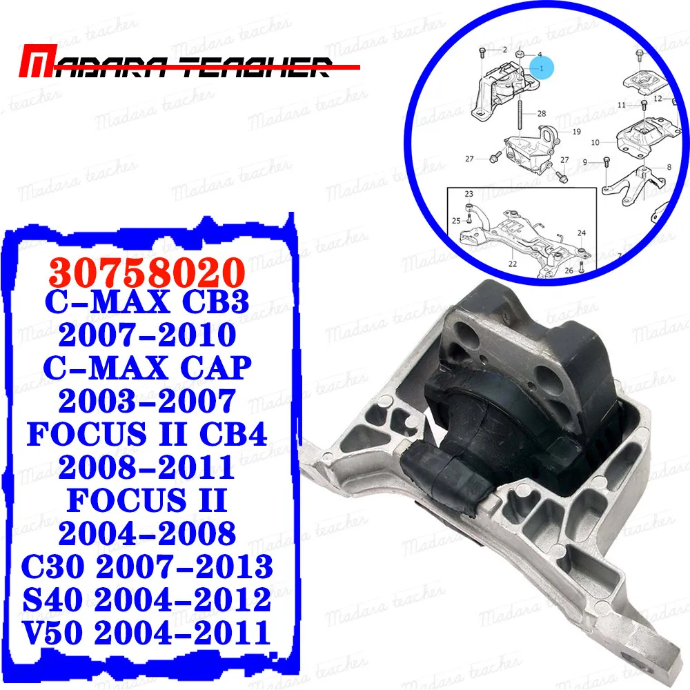 

Front Right Engine Motor Mount. 2004-2011 for Mazda 3 2.0L L4 A4402 EM-5375 for VOLVO C30 S40 V50 30758020 30723564 31277668