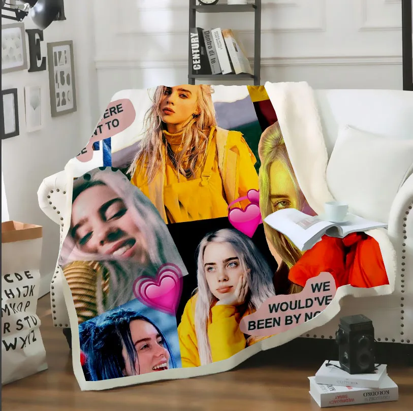 

Billie Eilish Pop Singer Girl 3D Print Throw Blanket Plush Sherpa Blanket Thin Quilt Sofa Chair Bedding Supply Adults Kids