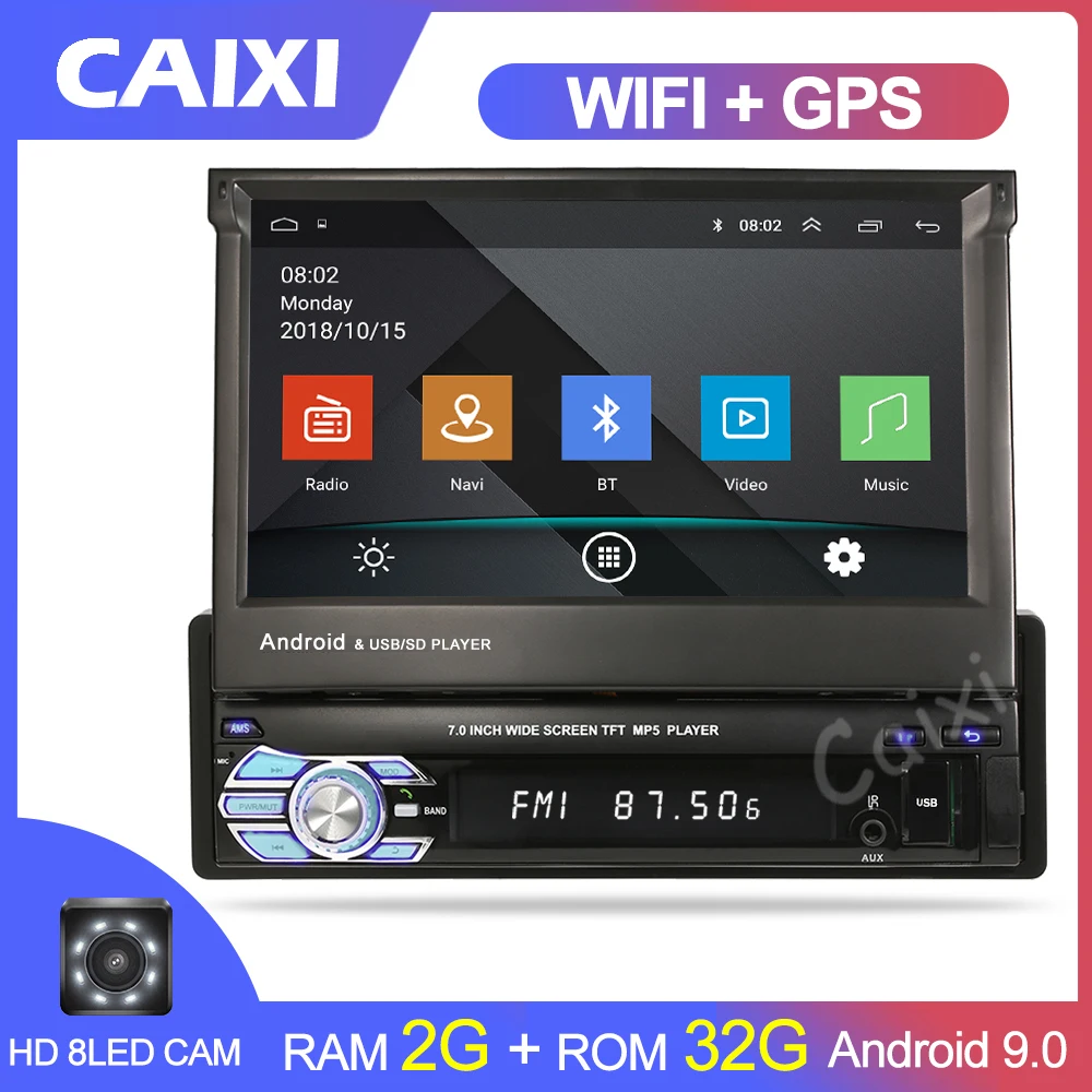 

CAIXI 1din Android 9.0 Quad-Core Car DVD GPS Navigation Player 7'' Universa Car Radio WiFi Bluetooth MP5 Multimedia Player